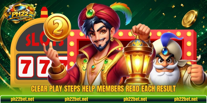Clear play steps help members read each result Clear play steps help members read each result
