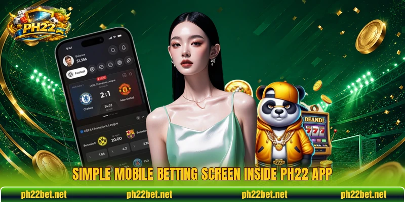 Simple mobile betting screen inside PH22 app Simple mobile betting screen inside PH22 app